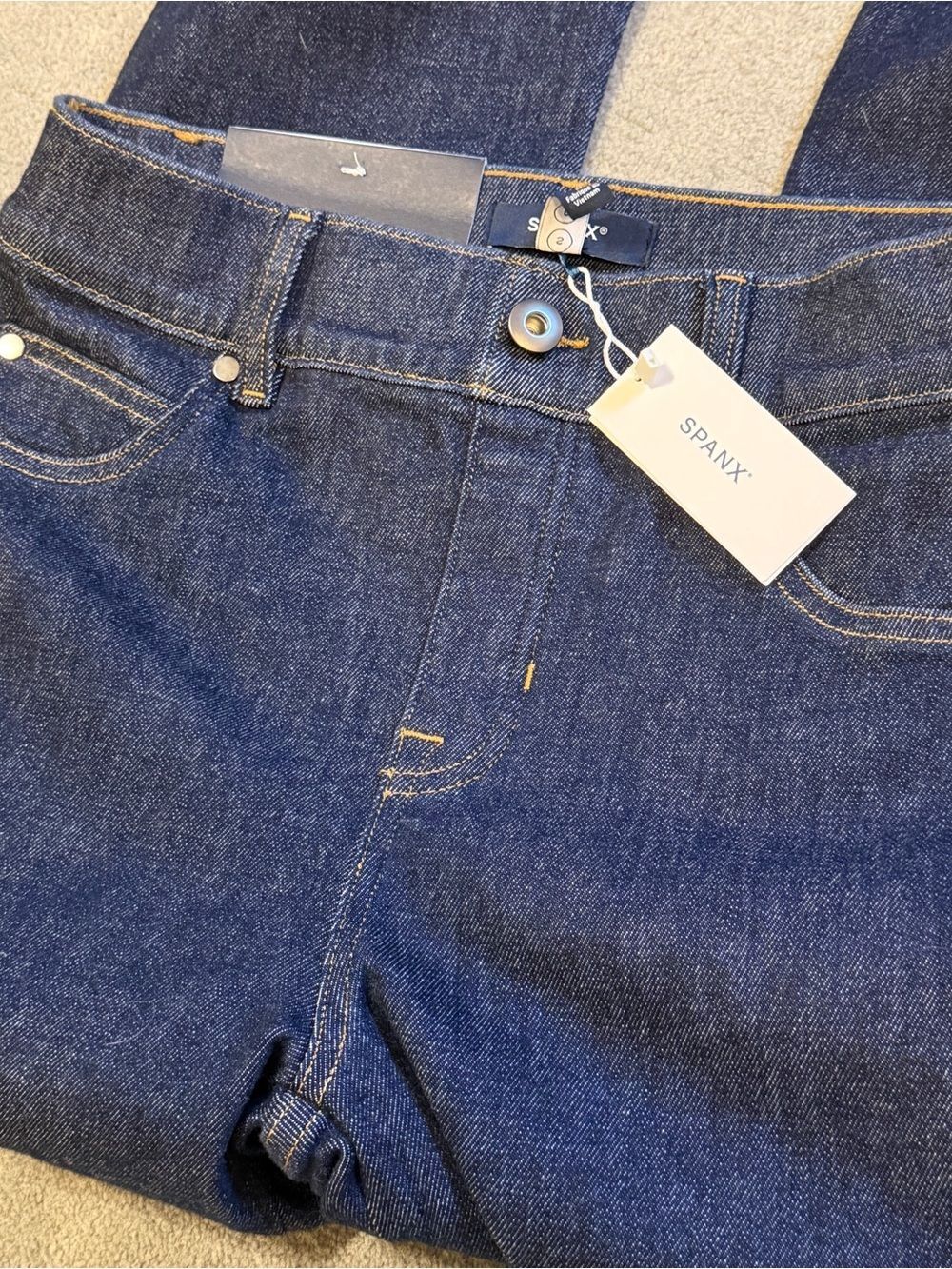 SPANX EveryWear Flare Jeans - Dark Blue - Pull-on Elastic Waist - Small NWT - Picture 4 of 9